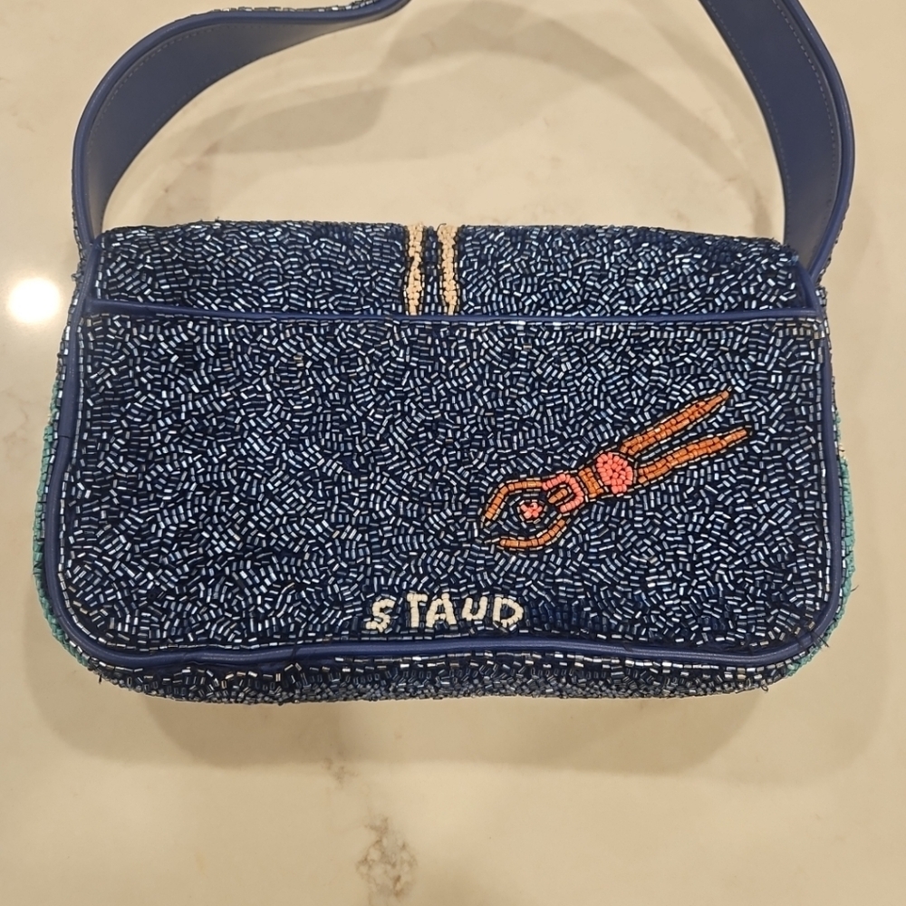 Staud Tommy Bag Beaded Blue Swimmers Shoulder Bag - Picture 6 of 7